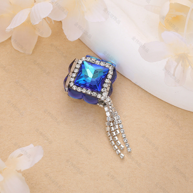 Wholesale 10pcs Acrylic Double Sided Zircon Square Tassel Style Shell Beads